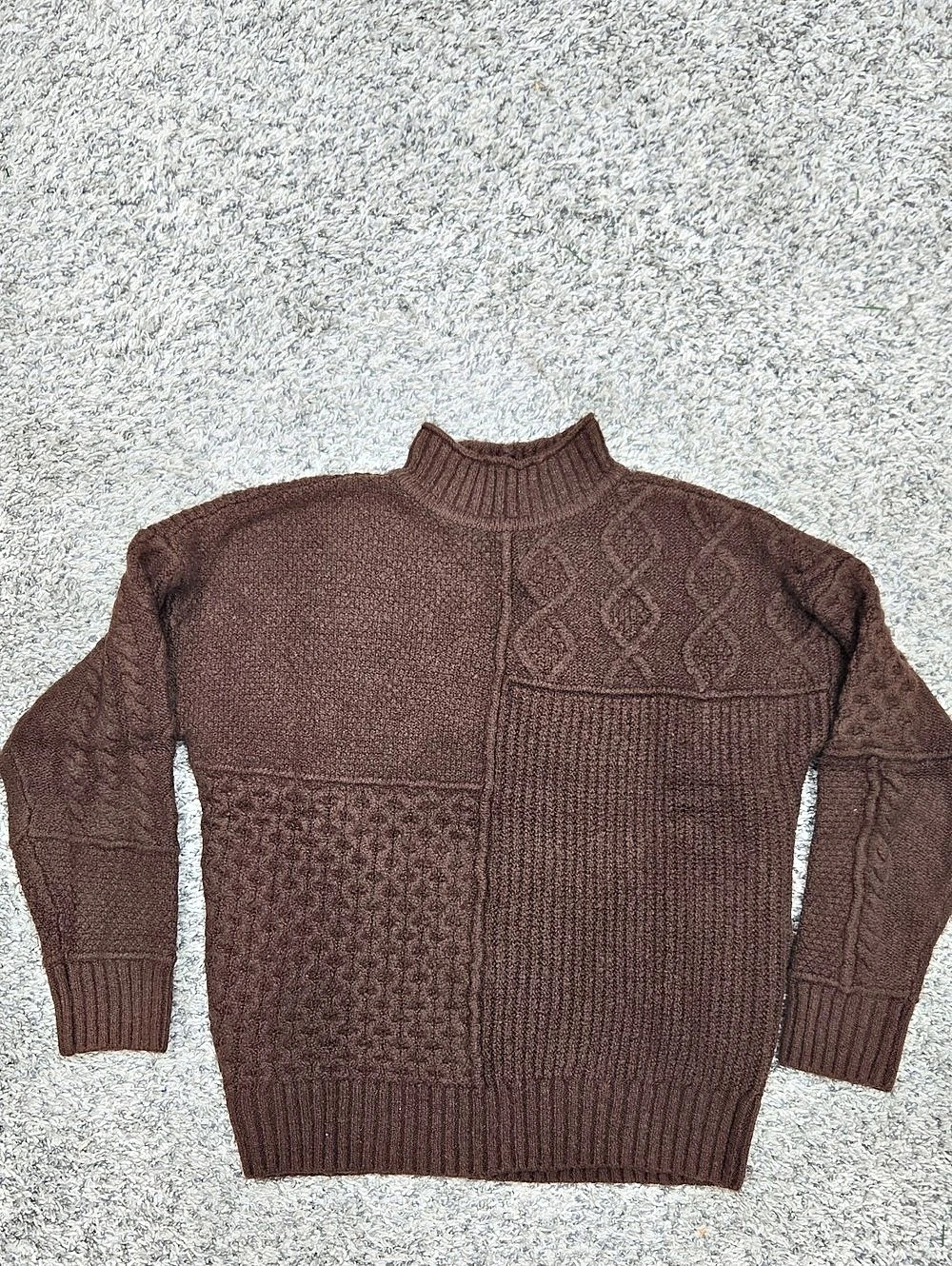 American Eagle Patchwork Cable Knit Mock Neck Sweater Size Small NWT